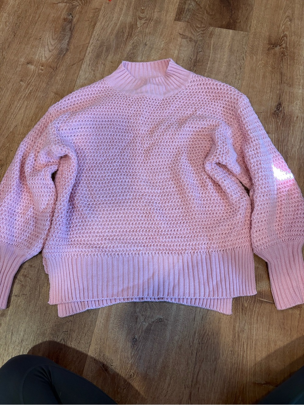 Relaxed Pink Textured Mock Neck Sweater